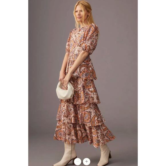 Anthropologie x Kachel Tiered Maxi Dress Medium Boho Peasant Paisley Feminine - Picture 1 of 15